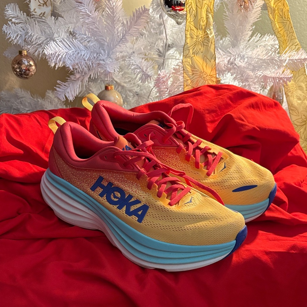 Hoka Red and Yellow Athletic Shoes